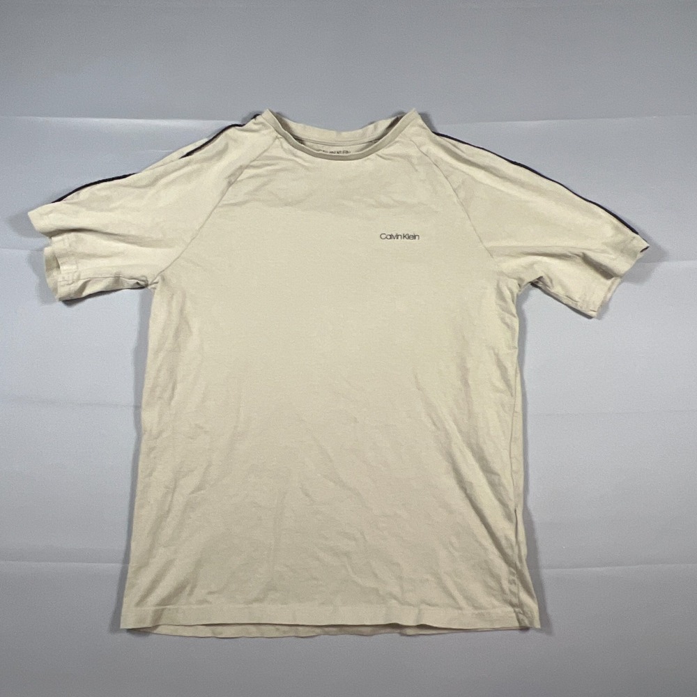 Calvin Klein T Shirt Men Small Beige Cotton Interlock Blends Logo Print Everyday